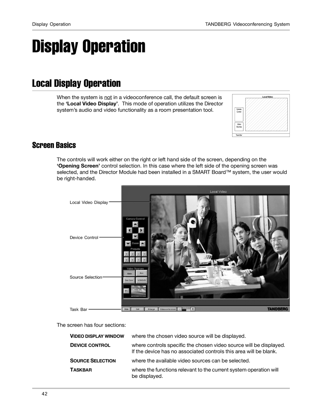 TANDBERG D5016402 user manual Local Display Operation, Screen Basics 