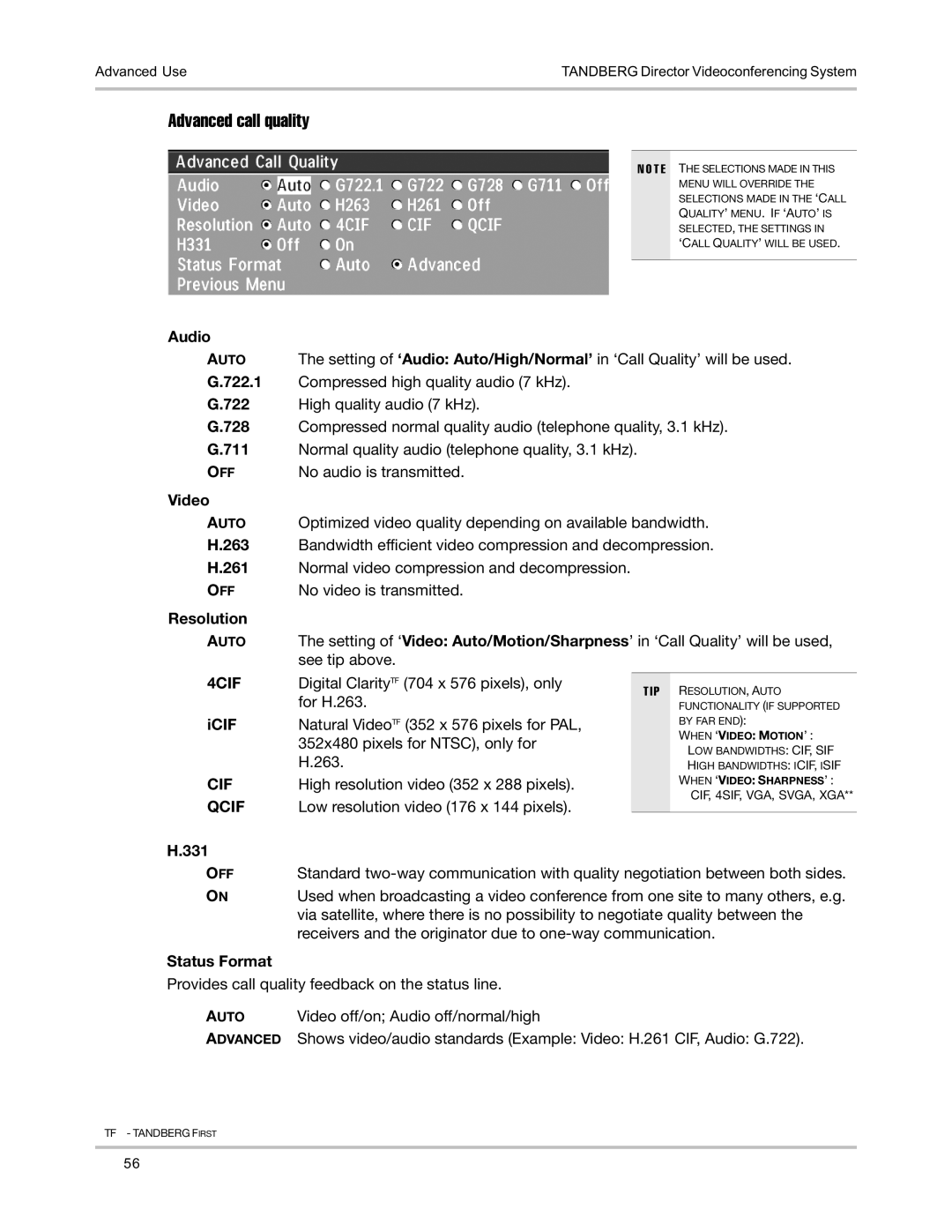 TANDBERG D5016402 user manual Advanced call quality 