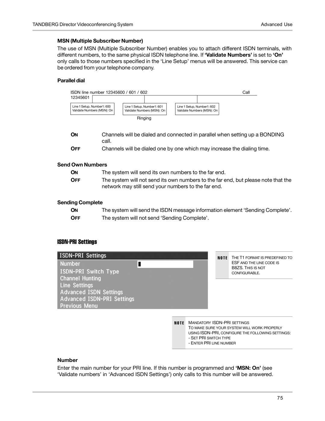 TANDBERG D5016402 user manual ISDN-PRI Settings 