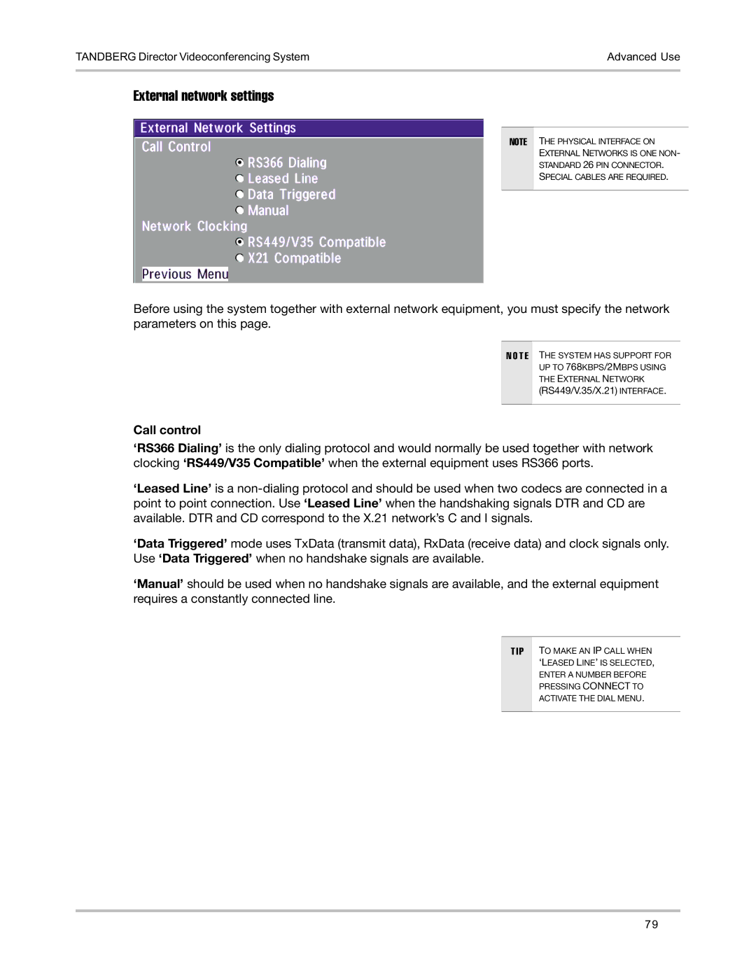 TANDBERG D5016402 user manual External network settings, Call control 