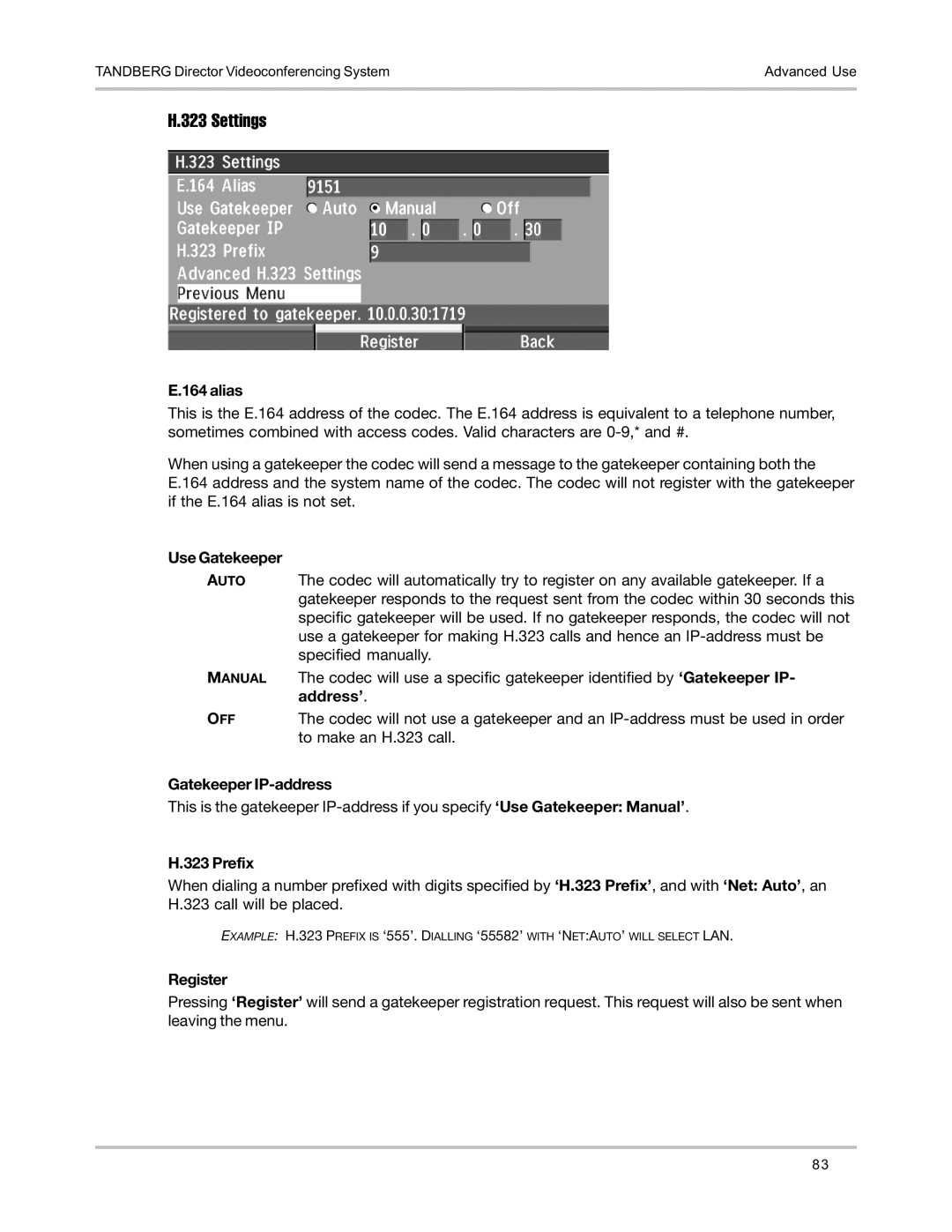 TANDBERG D5016402 user manual Settings 