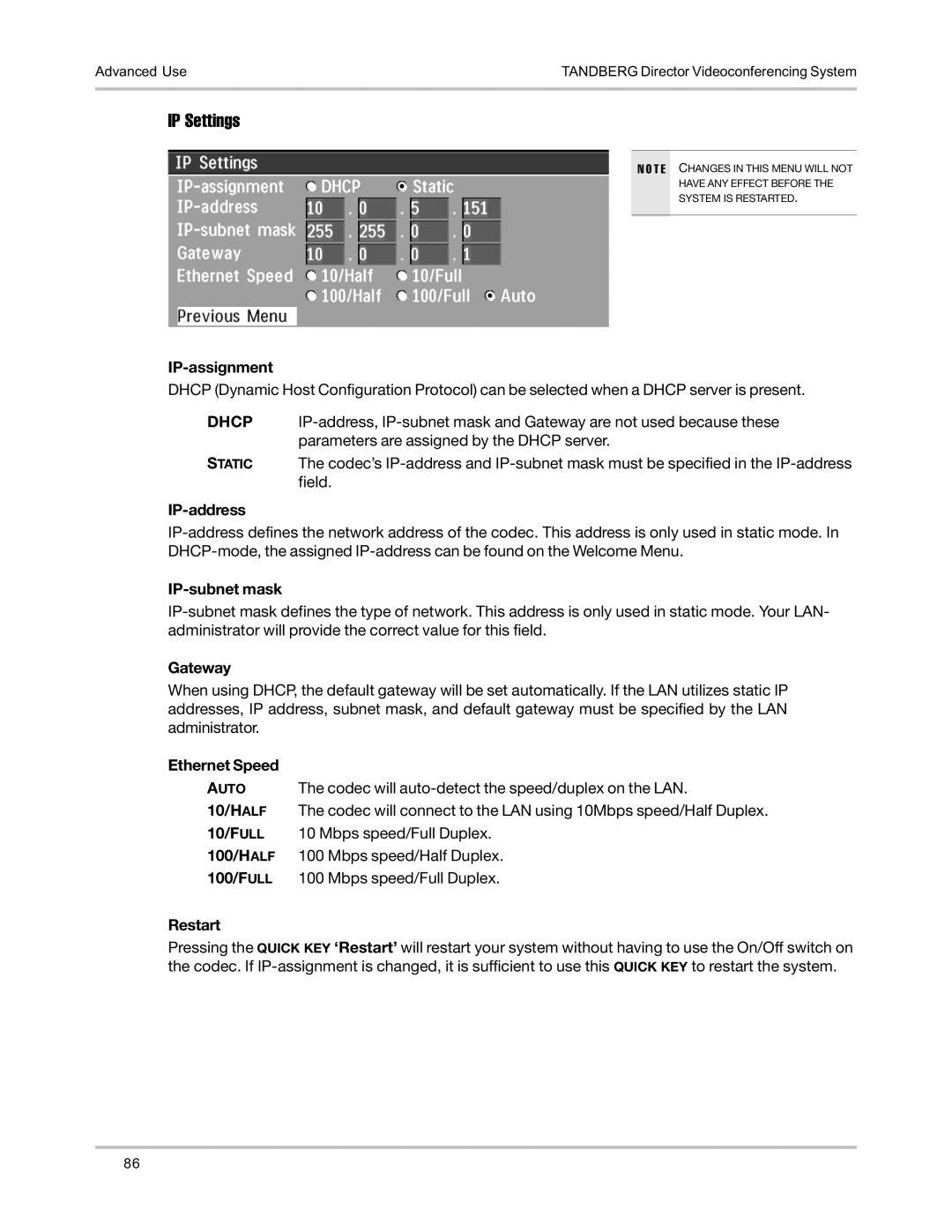 TANDBERG D5016402 user manual IP Settings 