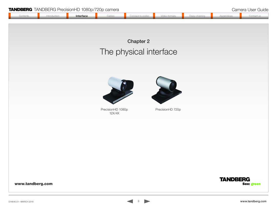 Tandberg Data 1080P manual Physical interface 