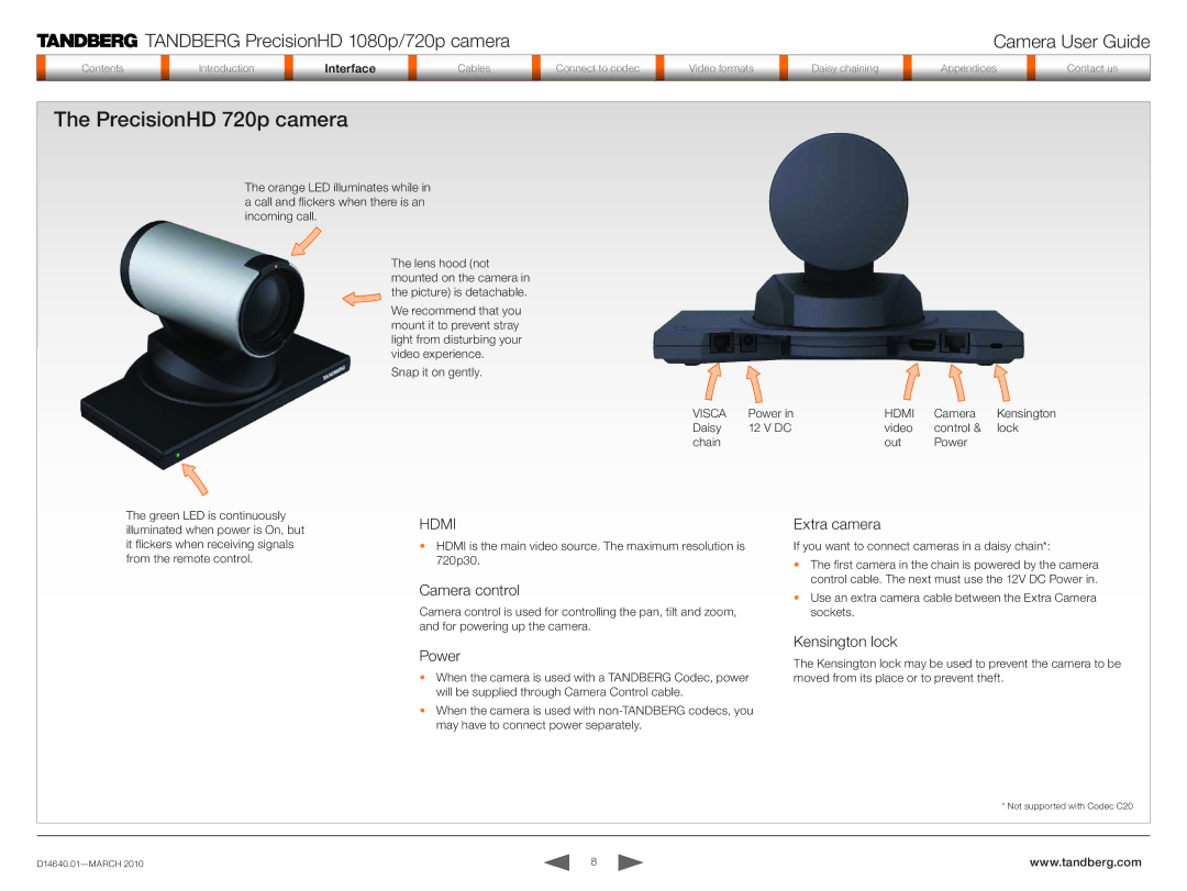 Tandberg Data 1080P manual PrecisionHD 720p camera, Hdmi 