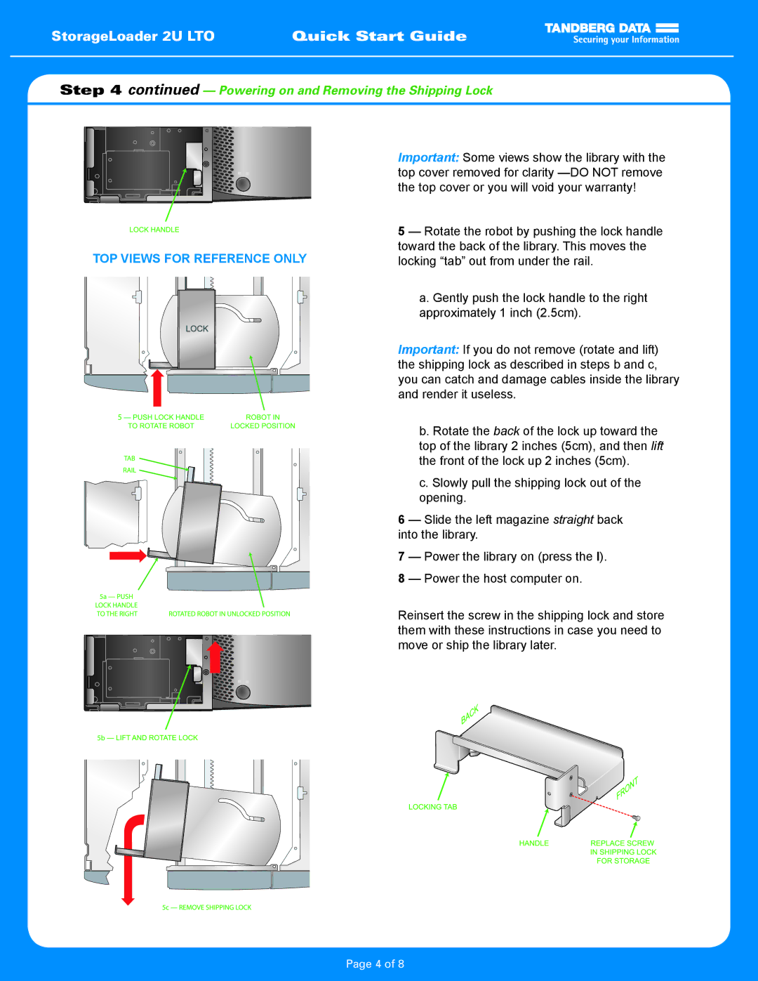 Tandberg Data 2U LTO quick start TOP Views for Reference only 