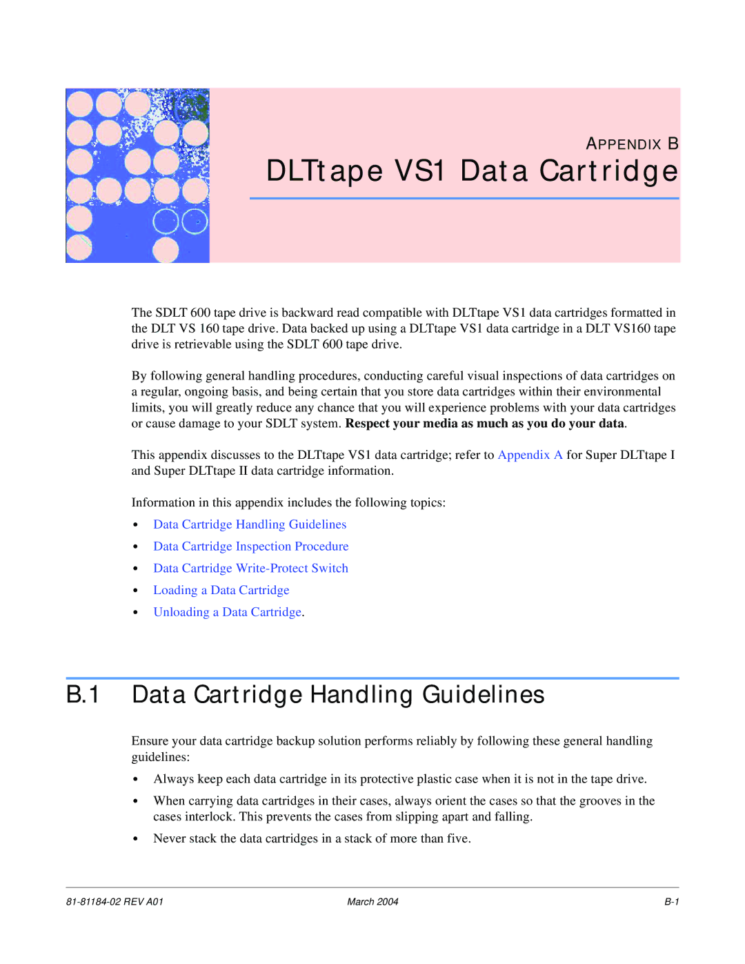 Tandberg Data 600 manual DLTtape VS1 Data Cartridge 