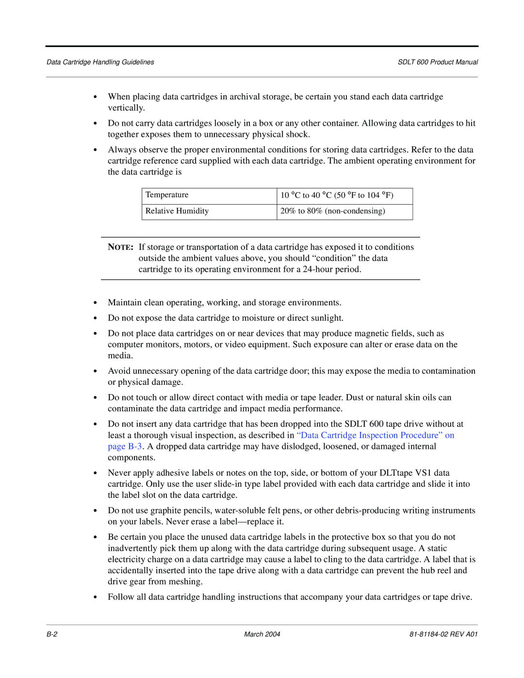 Tandberg Data 600 manual Data Cartridge Handling Guidelines 