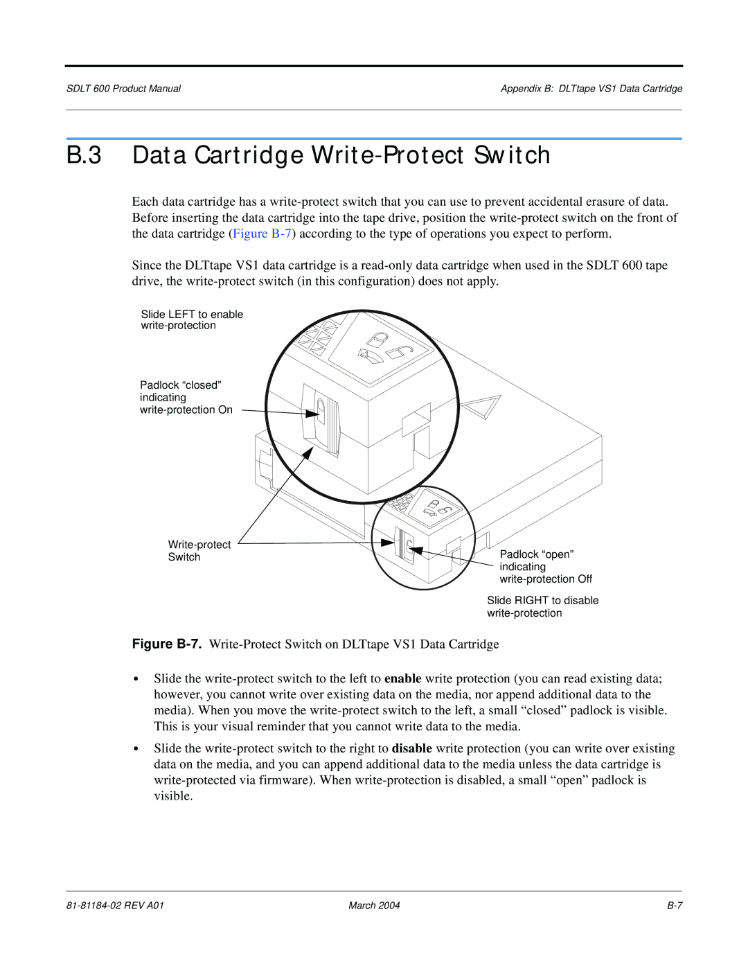 Tandberg Data 600 manual Data Cartridge Write-Protect Switch 