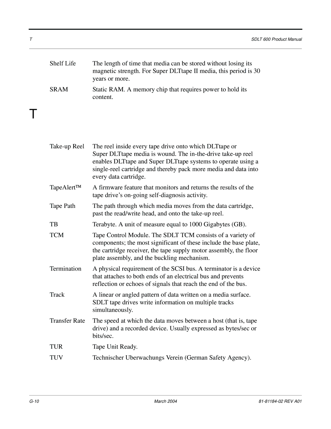 Tandberg Data 600 manual Sram, Tcm, Tur, Tuv 