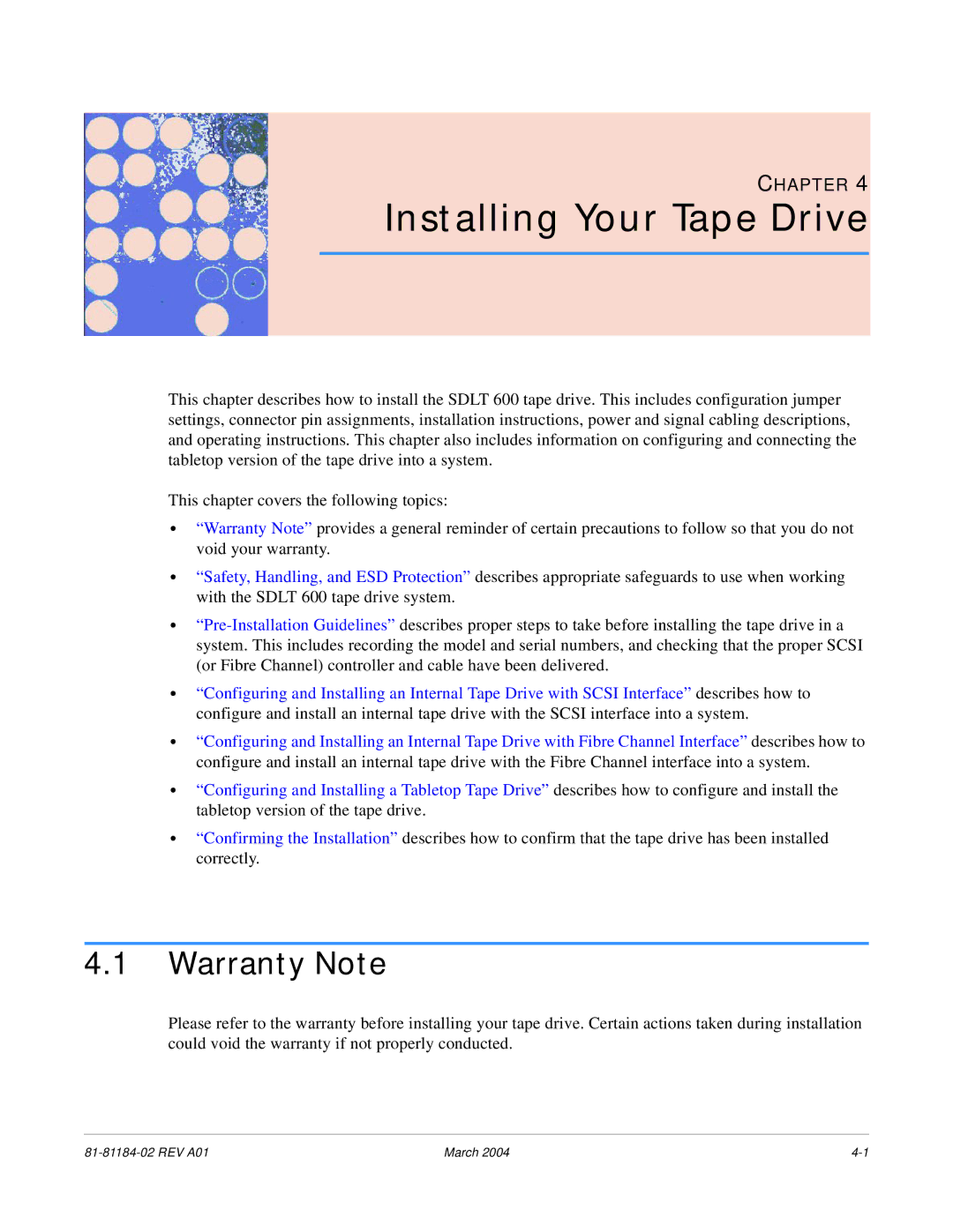 Tandberg Data 600 manual Installing Your Tape Drive, Warranty Note 