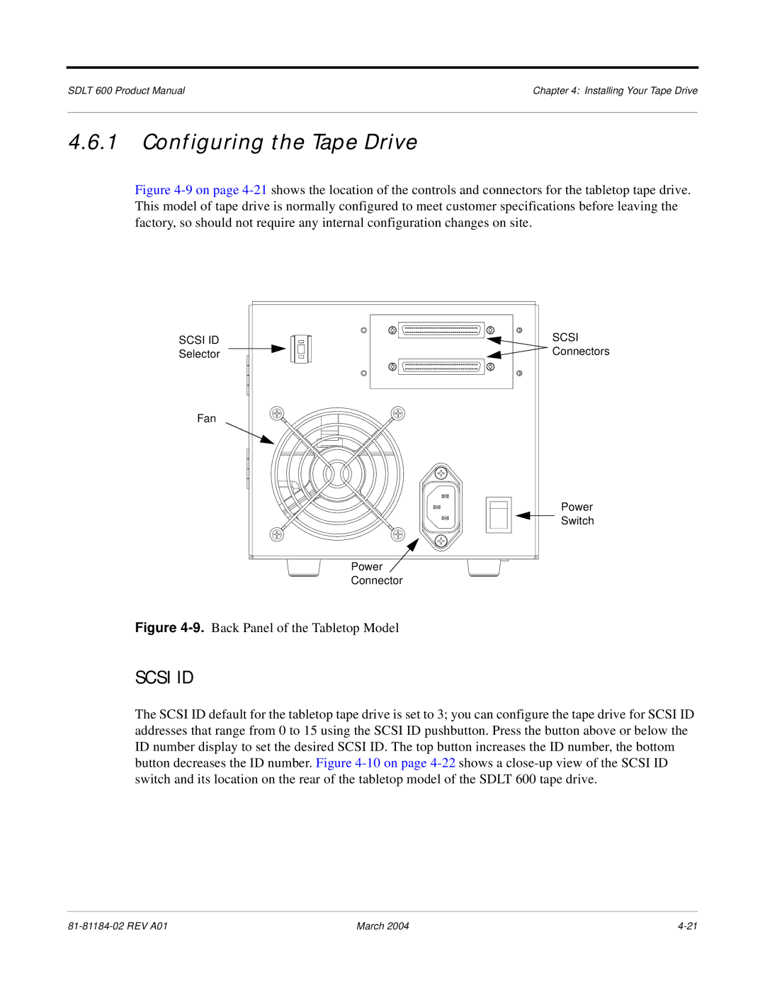 Tandberg Data 600 manual Configuring the Tape Drive, Back Panel of the Tabletop Model 