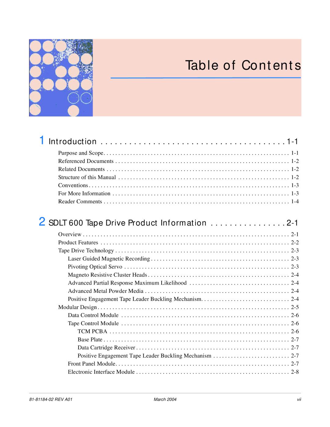 Tandberg Data 600 manual Table of Contents 