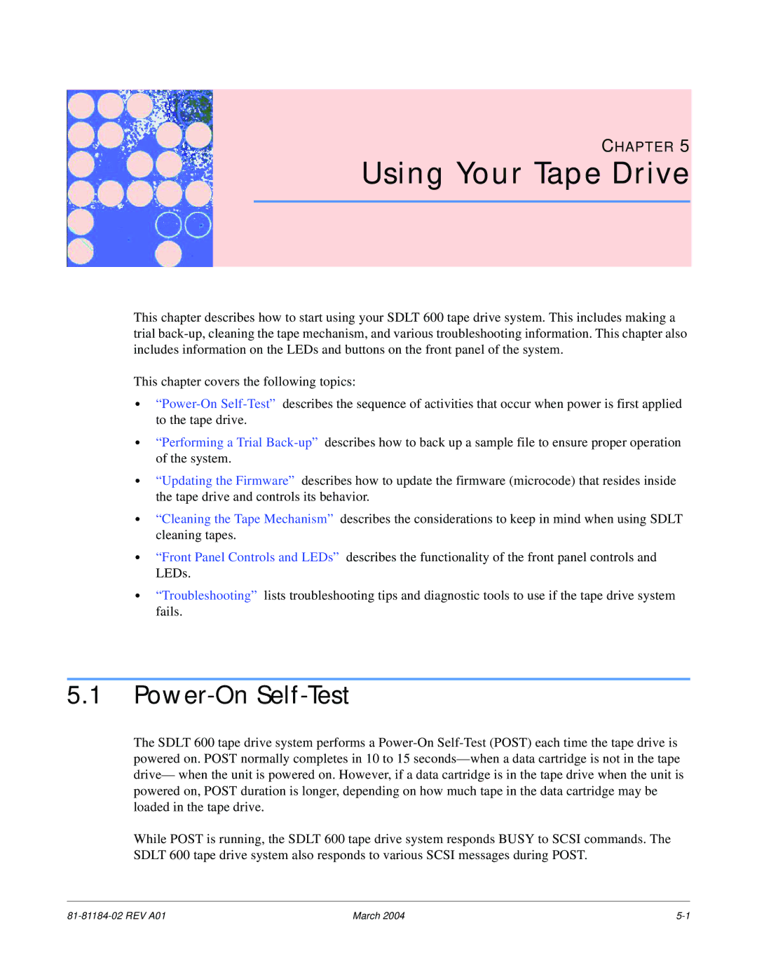 Tandberg Data 600 manual Using Your Tape Drive, Power-On Self-Test 