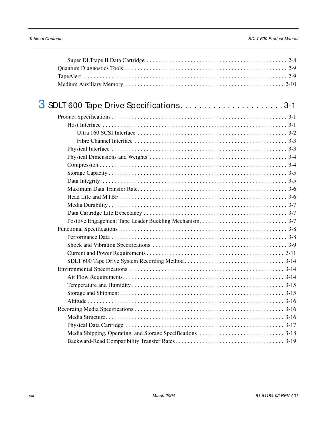 Tandberg Data manual Sdlt 600 Tape Drive Specifications 