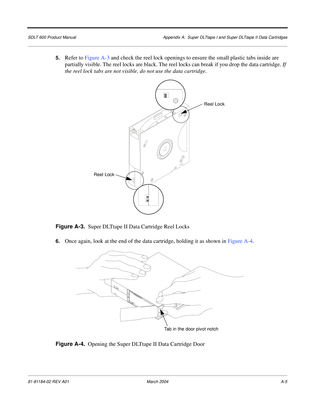 Tandberg Data 600 manual Figure A-4.Opening the Super DLTtape II Data Cartridge Door 