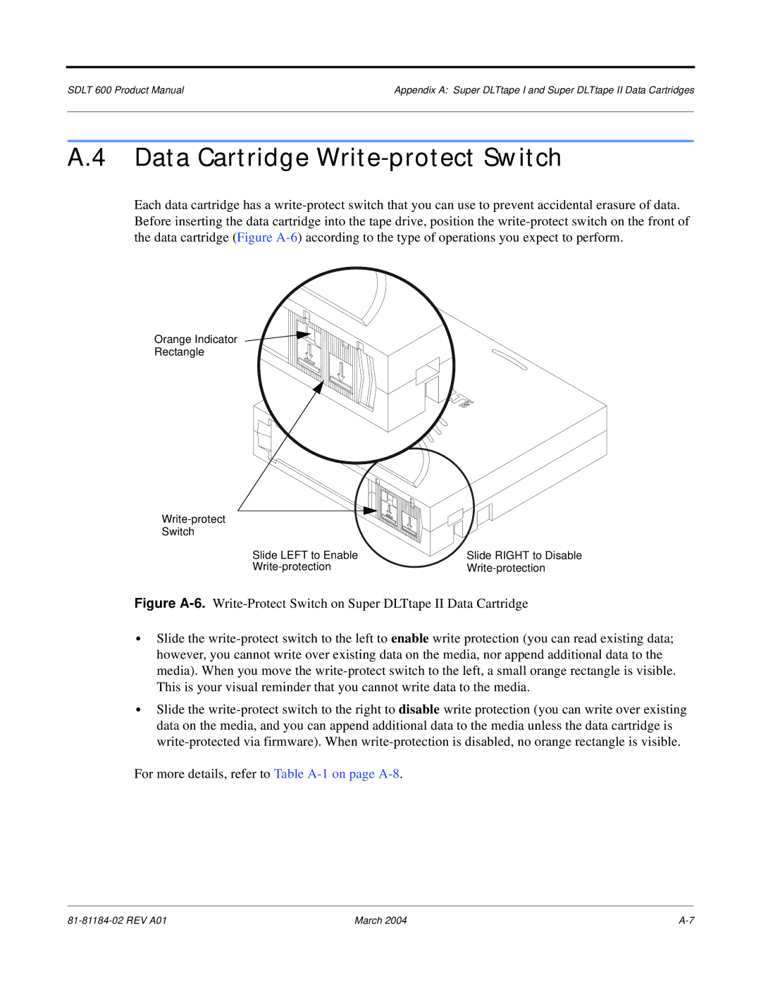 Tandberg Data 600 manual Data Cartridge Write-protect Switch 