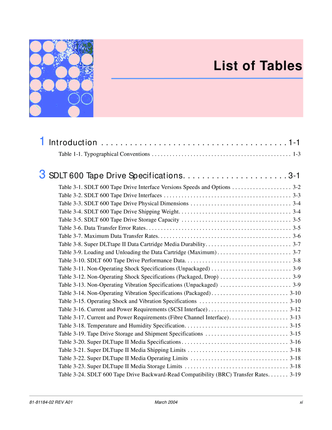 Tandberg Data manual List of Tables, Introduction, SDLT 600 Tape Drive Specifications, 1. Typographical Conventions 