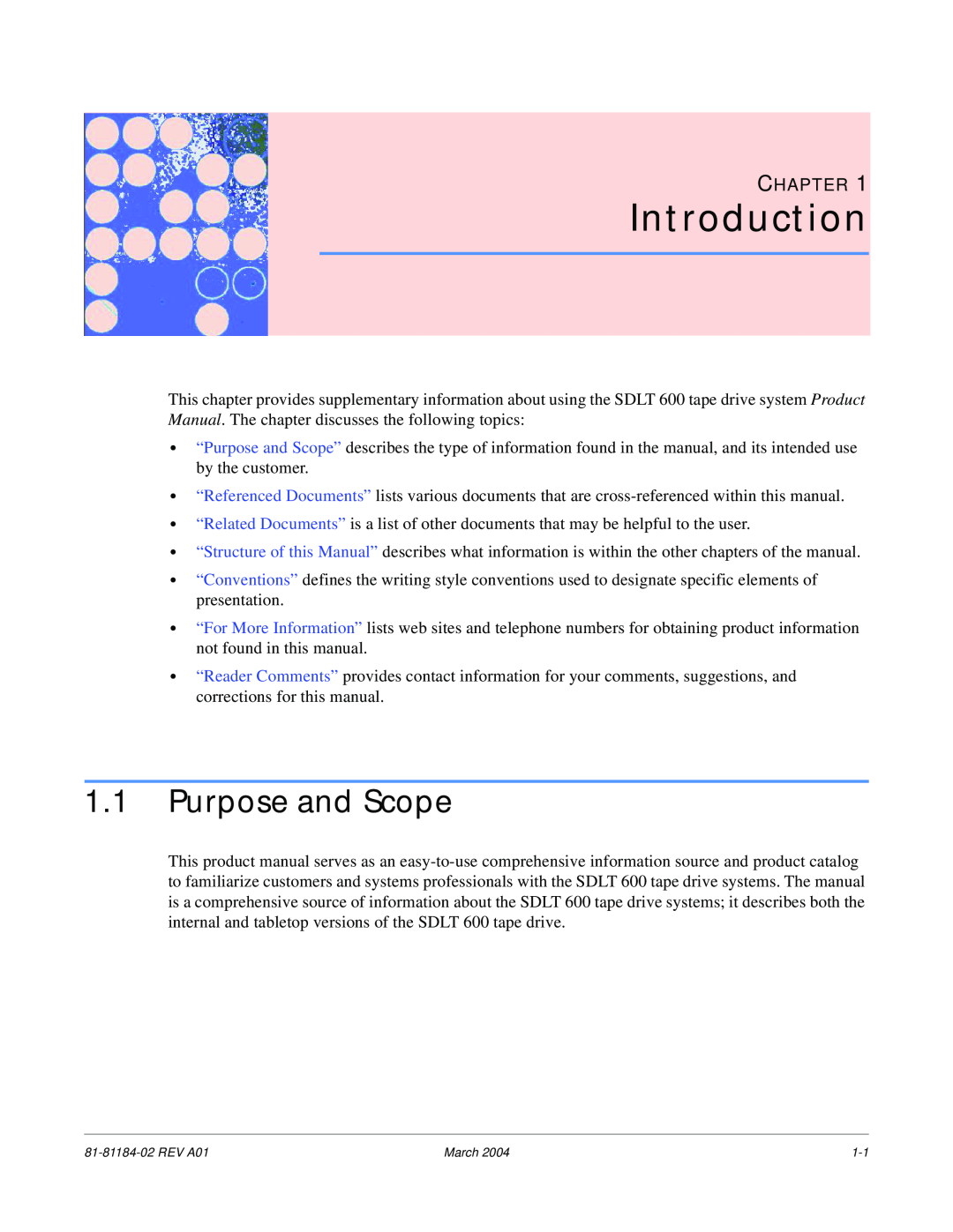 Tandberg Data 600 manual Introduction, Purpose and Scope, Chapter 