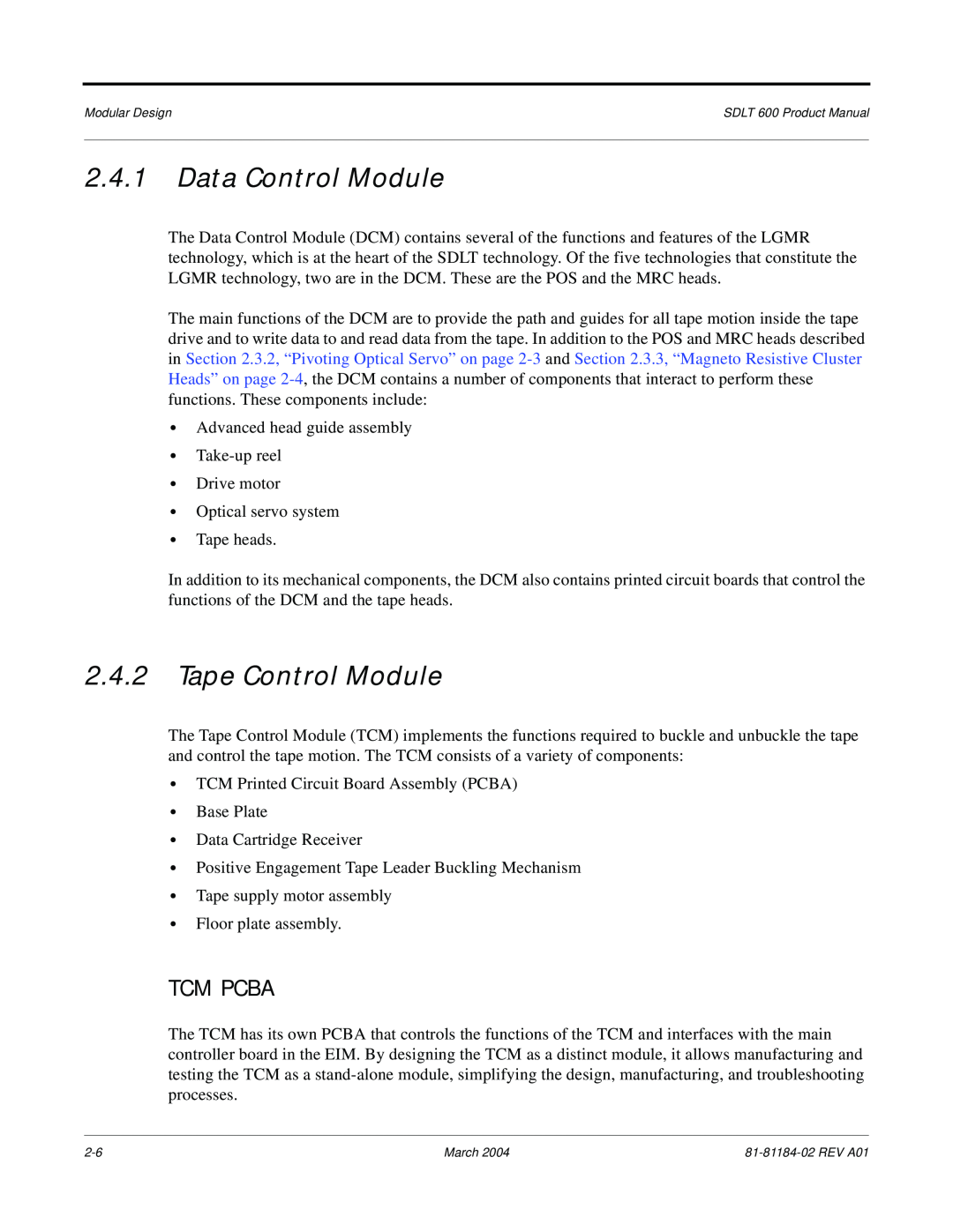 Tandberg Data 600 manual Data Control Module, Tape Control Module, Tcm Pcba 