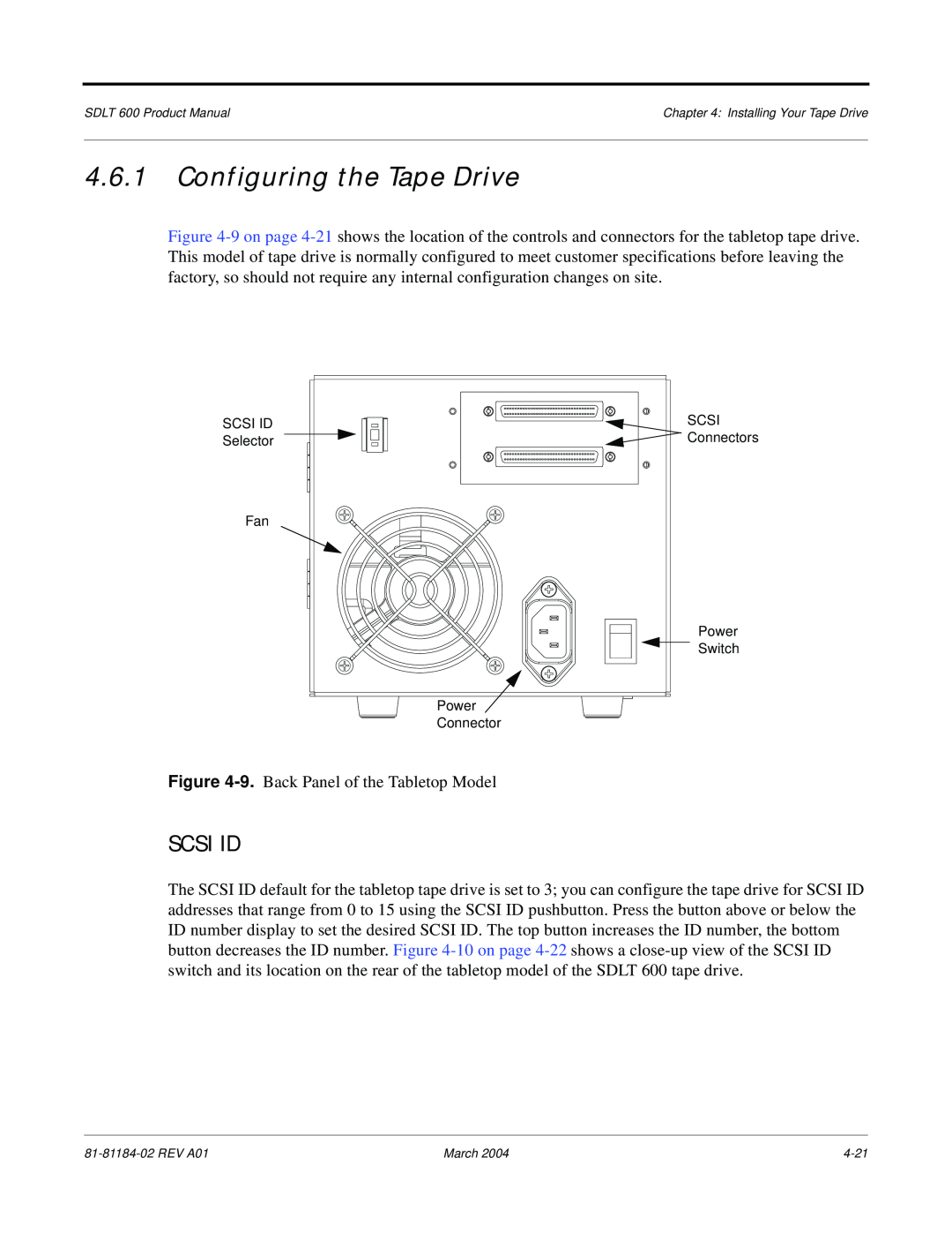 Tandberg Data 600 manual Configuring the Tape Drive, Scsi Id 