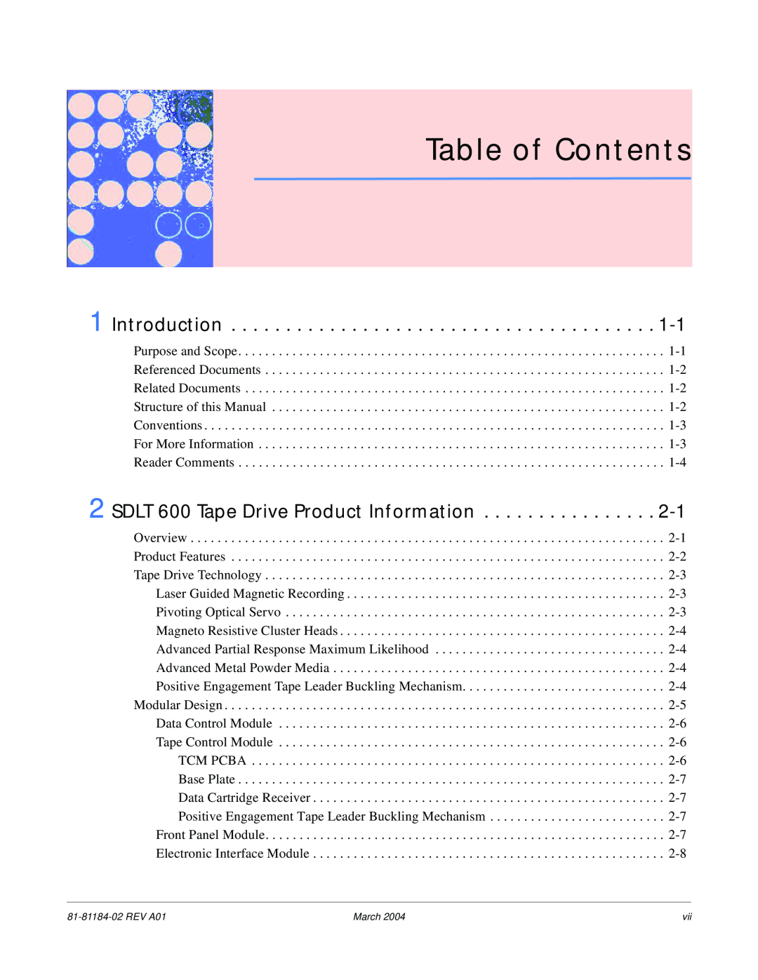 Tandberg Data manual Table of Contents, Introduction, SDLT 600 Tape Drive Product Information 