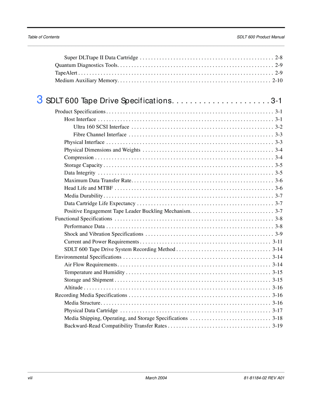 Tandberg Data manual SDLT 600 Tape Drive Specifications 