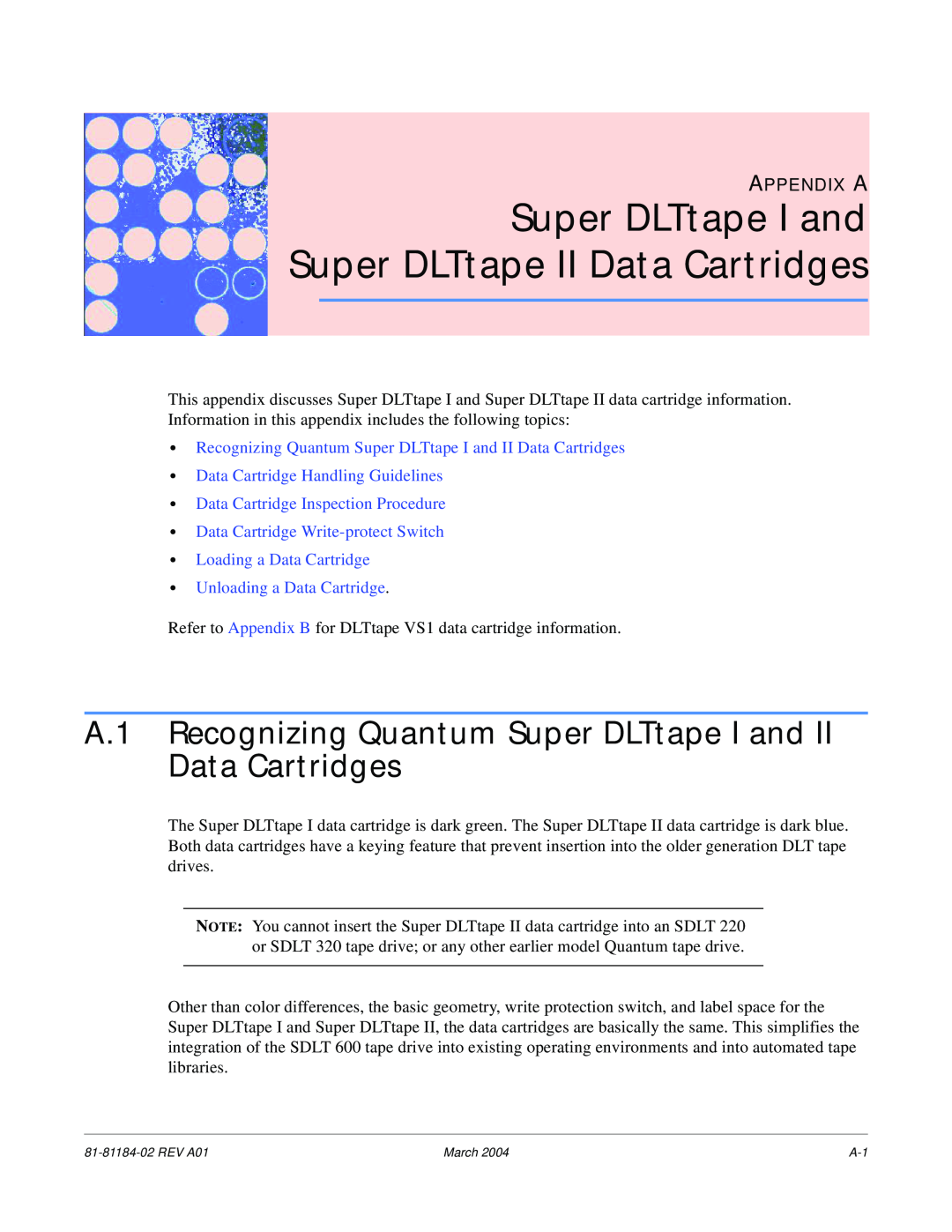 Tandberg Data 600 Super DLTtape I and Super DLTtape II Data Cartridges, Appendix A, Data Cartridge Handling Guidelines 