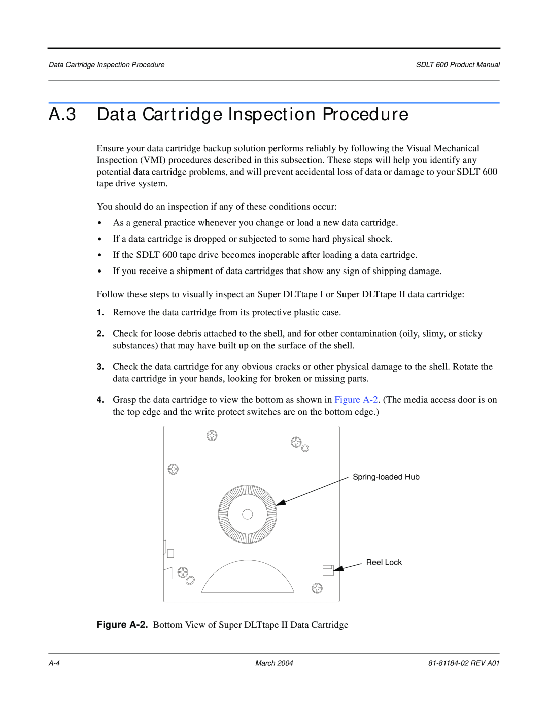 Tandberg Data 600 manual A.3 Data Cartridge Inspection Procedure 