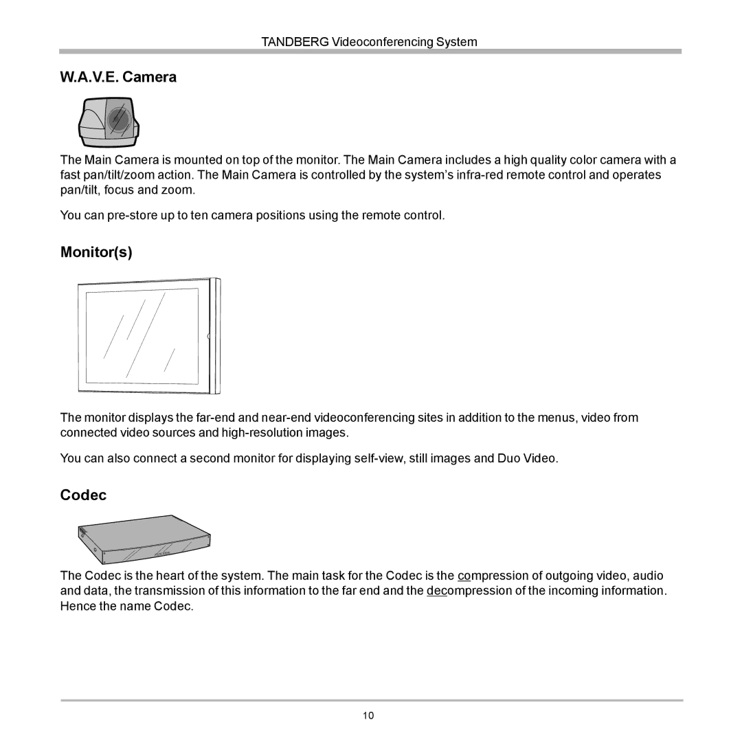 Tandberg Data 7000 manual V.E. Camera, Monitors, Codec 