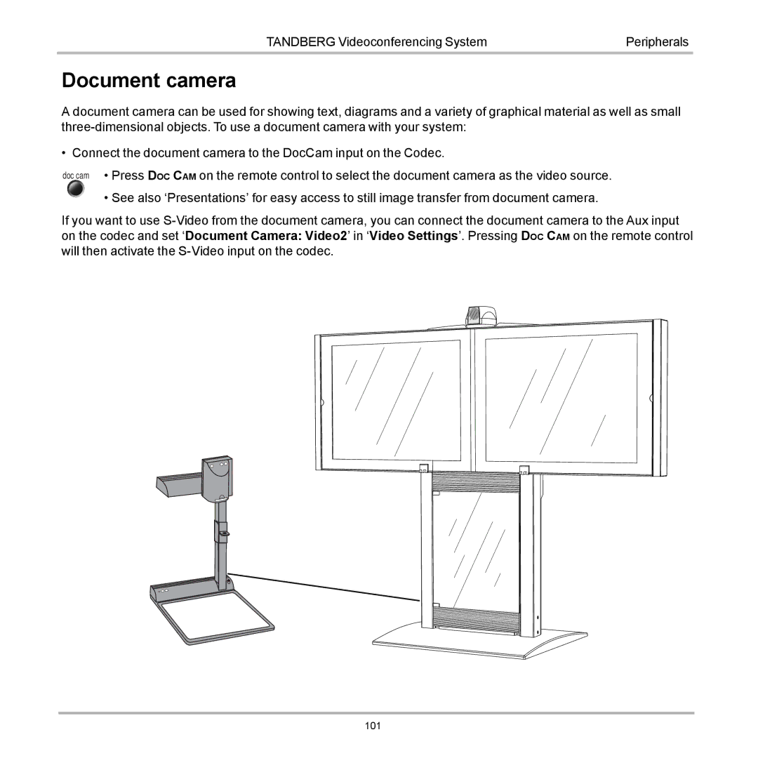 Tandberg Data 7000 manual Document camera 