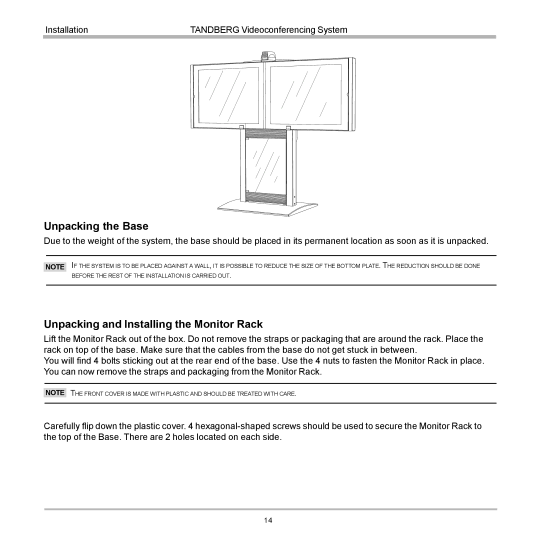 Tandberg Data 7000 manual Unpacking the Base, Unpacking and Installing the Monitor Rack 