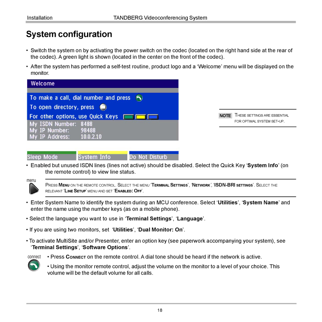 Tandberg Data 7000 manual System configuration, Menu 