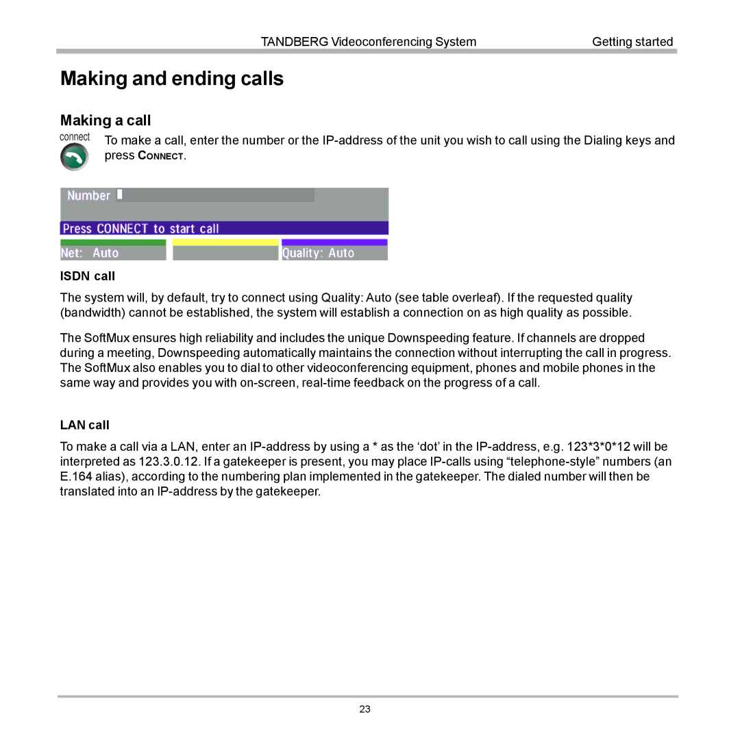 Tandberg Data 7000 manual Making and ending calls, Making a call 