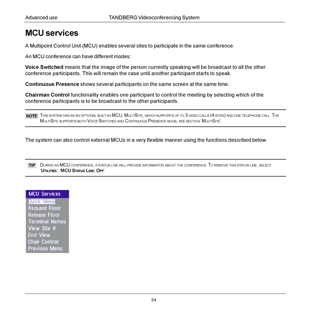 Tandberg Data 7000 manual MCU services 