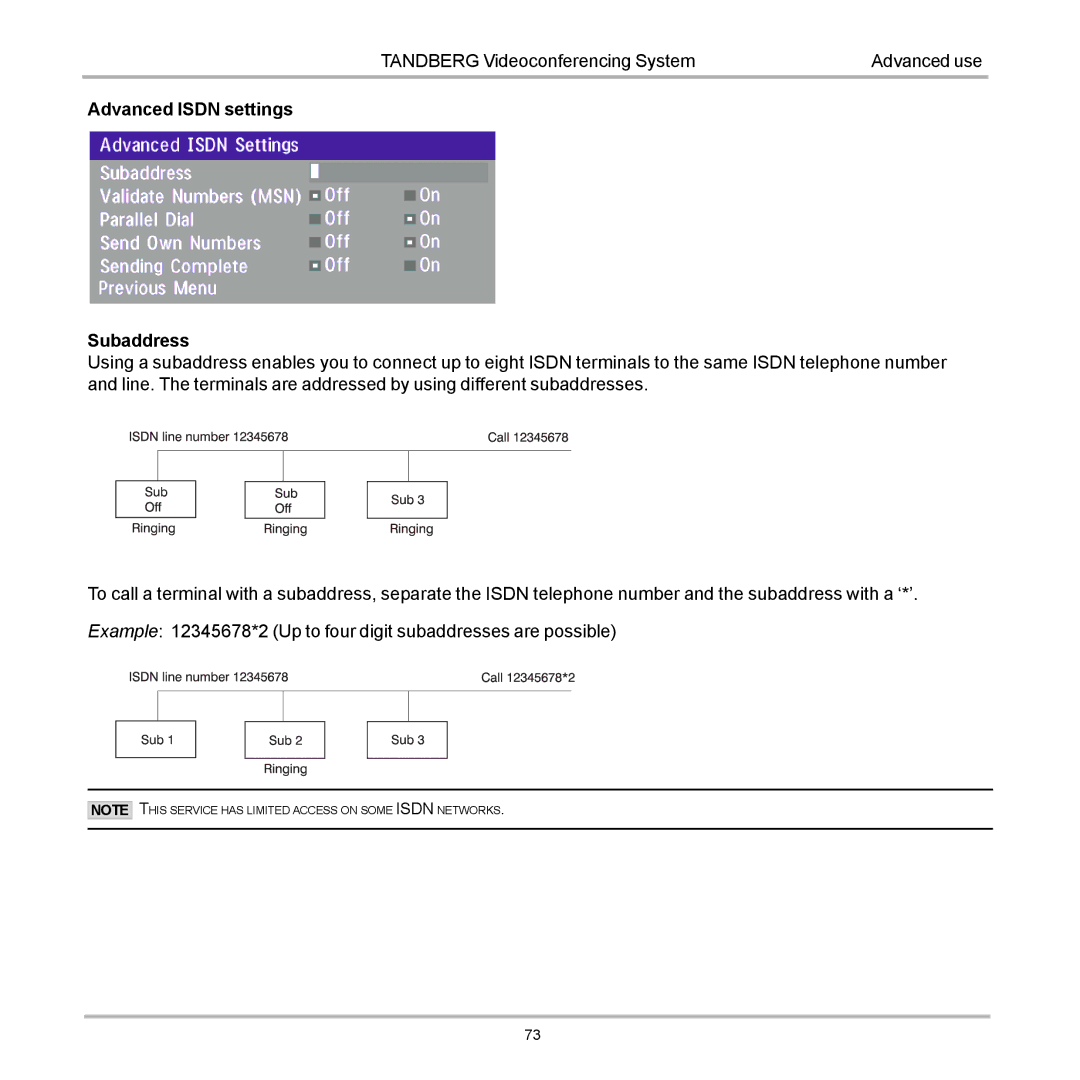 Tandberg Data 7000 manual This Service has Limited Access on Some Isdn Networks 