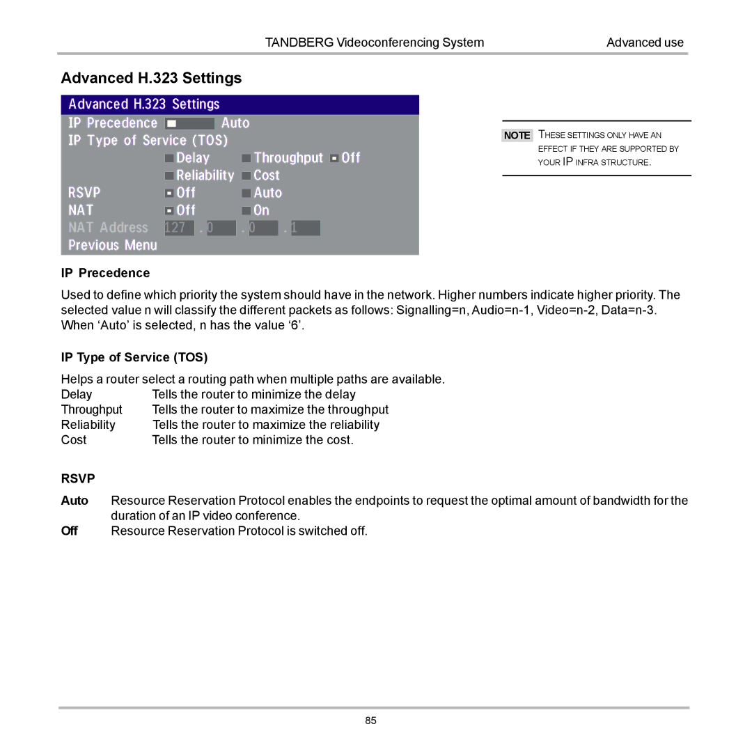 Tandberg Data 7000 manual Advanced H.323 Settings, Rsvp 