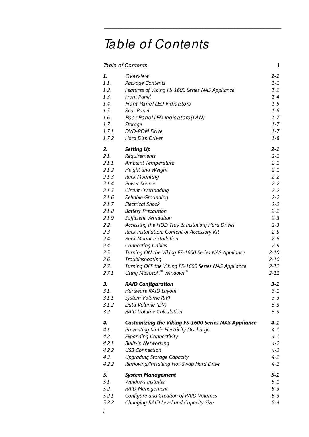 Tandberg Data FS-1600, FS-1610 user manual Table of Contents 