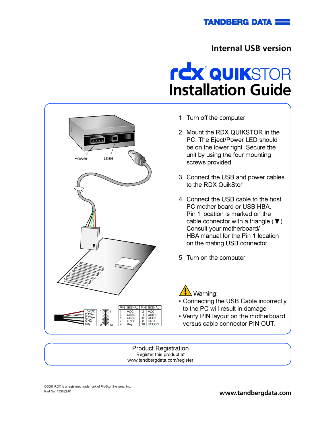 Tandberg Data Internal USB version manual Installation Guide 