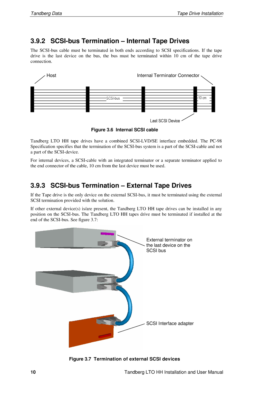 Tandberg Data LTO-1 HH, LTO-3 HH SCSI-bus Termination Internal Tape Drives, SCSI-bus Termination External Tape Drives 