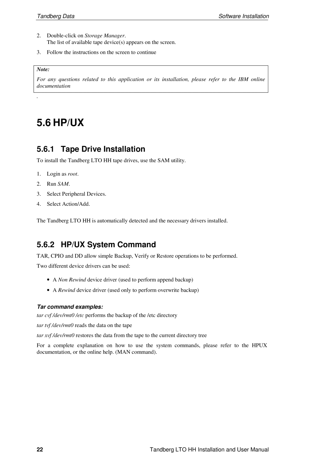 Tandberg Data LTO-1 HH, LTO-3 HH, LTO-2 HH user manual Hp/Ux, 2 HP/UX System Command 