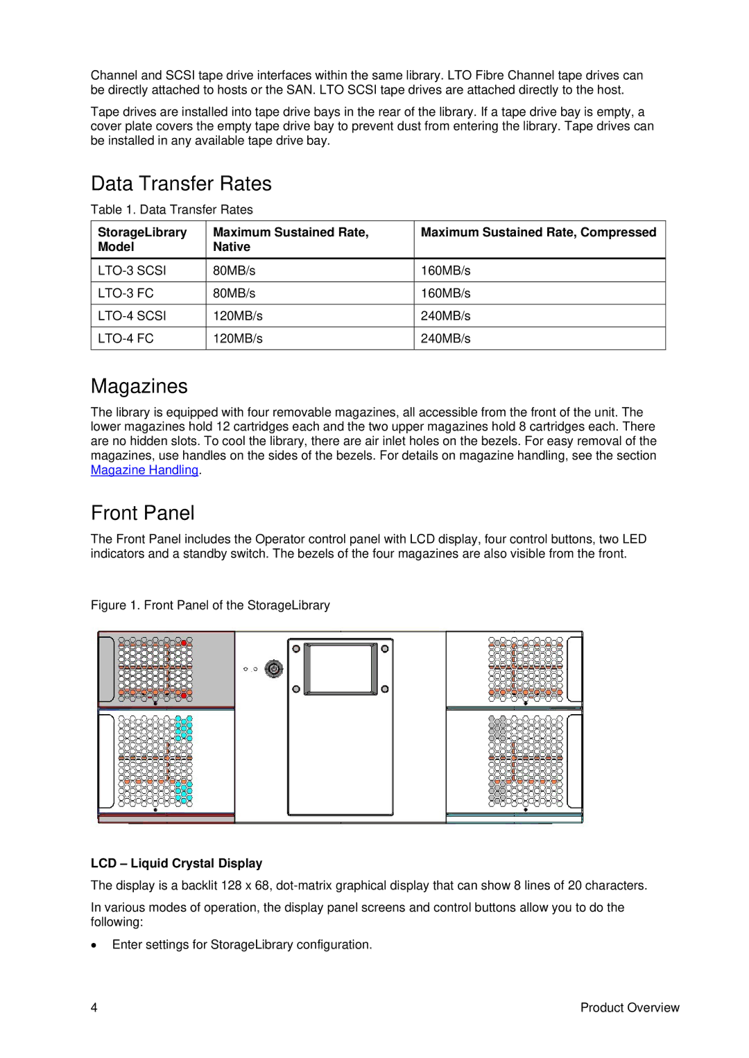 Tandberg Data T40 manual Data Transfer Rates, Magazines, Front Panel 