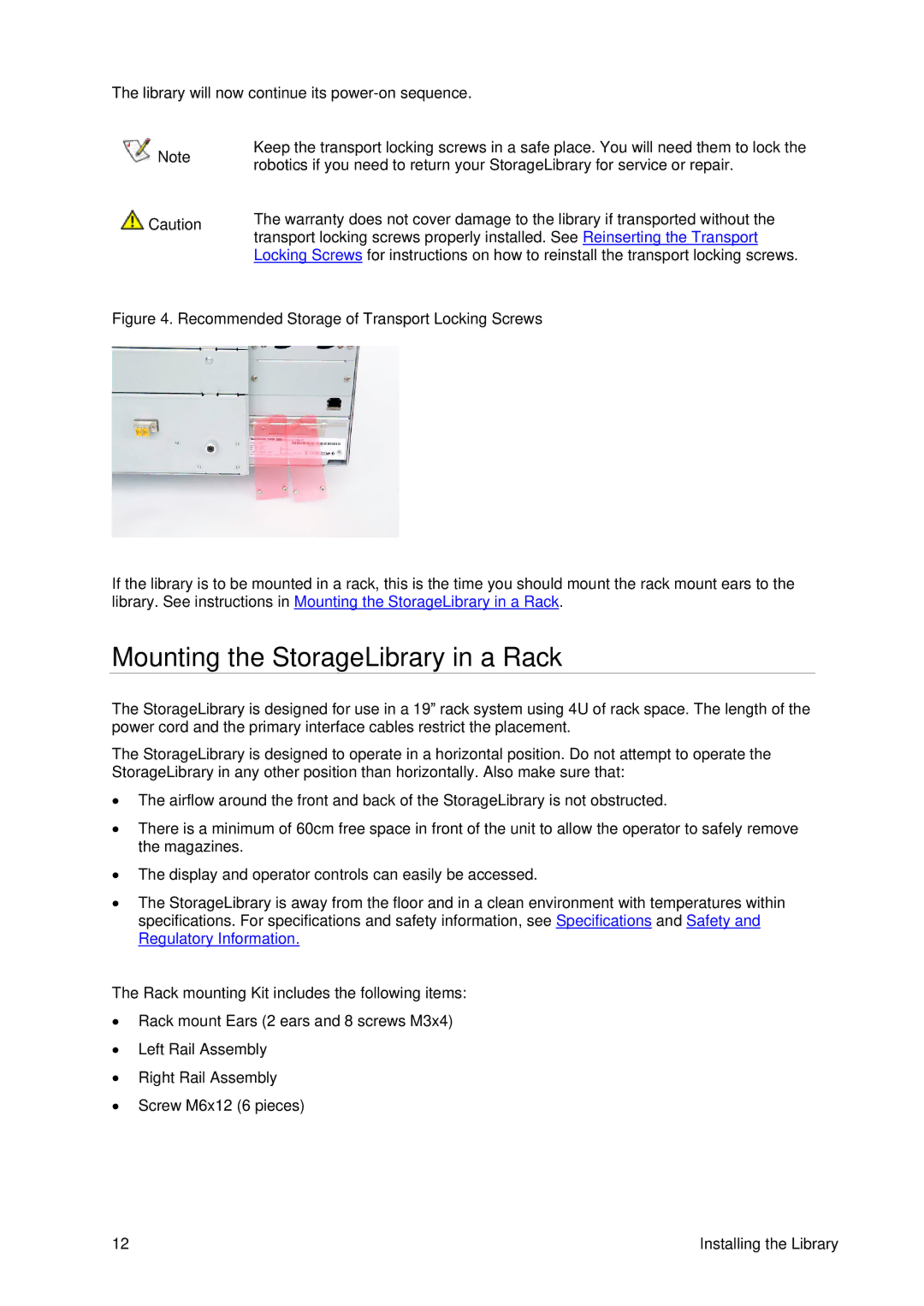 Tandberg Data T40 manual Mounting the StorageLibrary in a Rack 