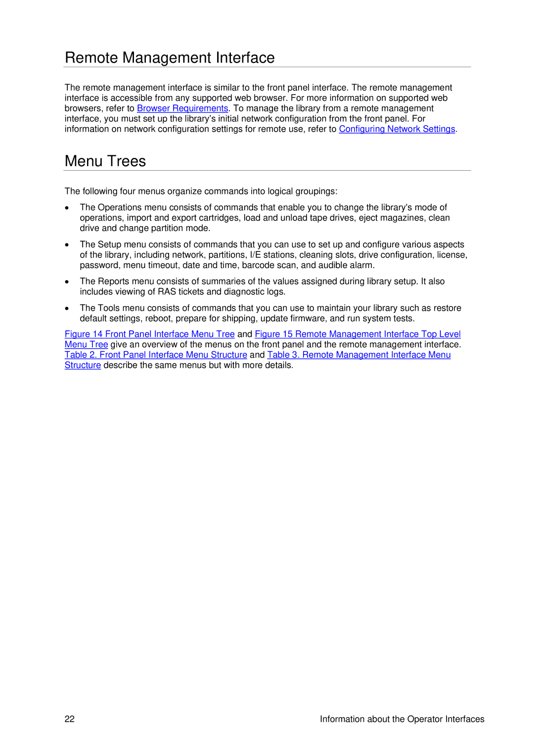 Tandberg Data T40 manual Remote Management Interface, Menu Trees 