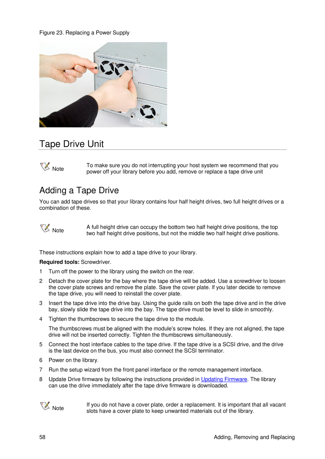 Tandberg Data T40 manual Tape Drive Unit, Adding a Tape Drive, Required tools Screwdriver 