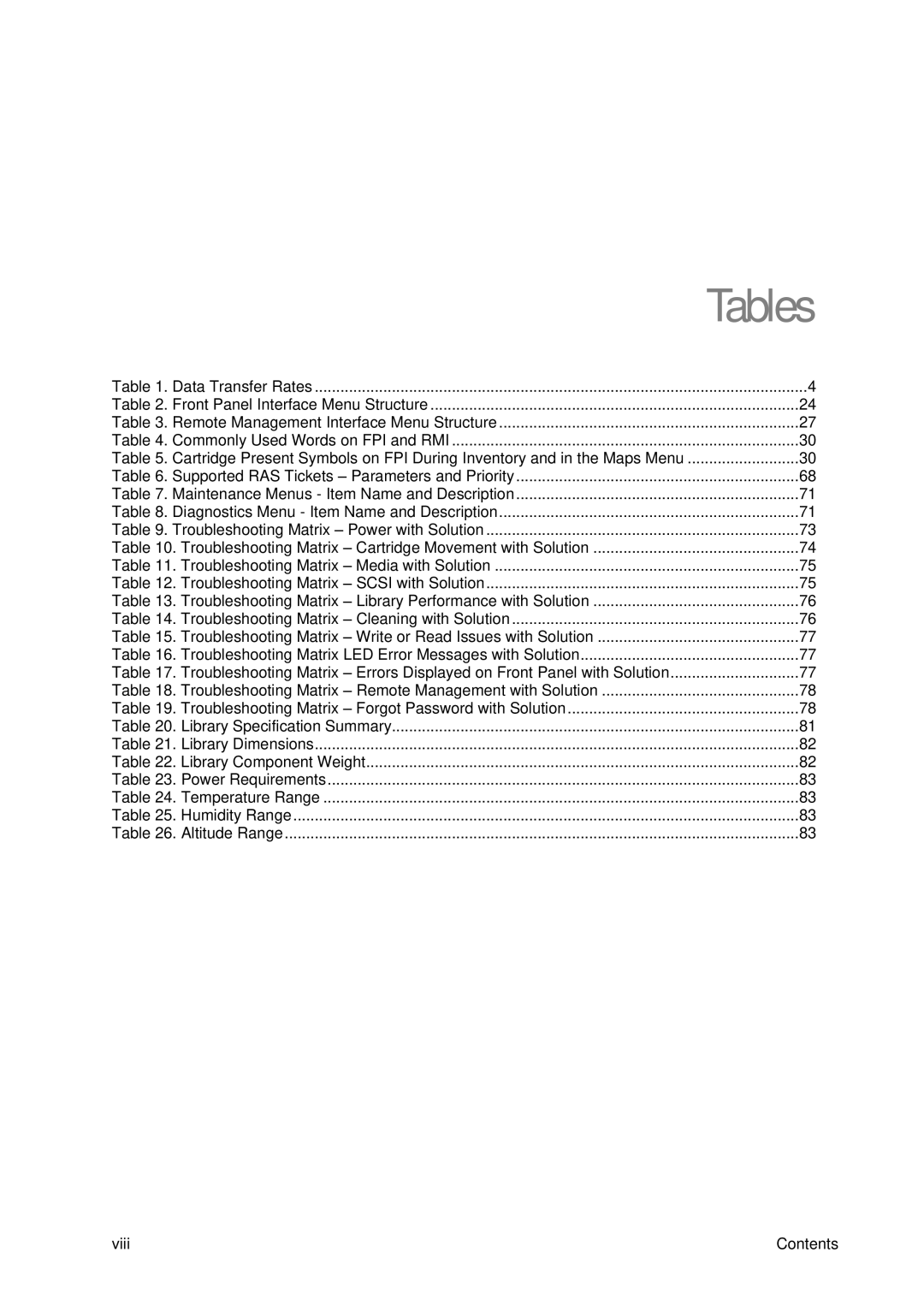 Tandberg Data T40 manual Tables 