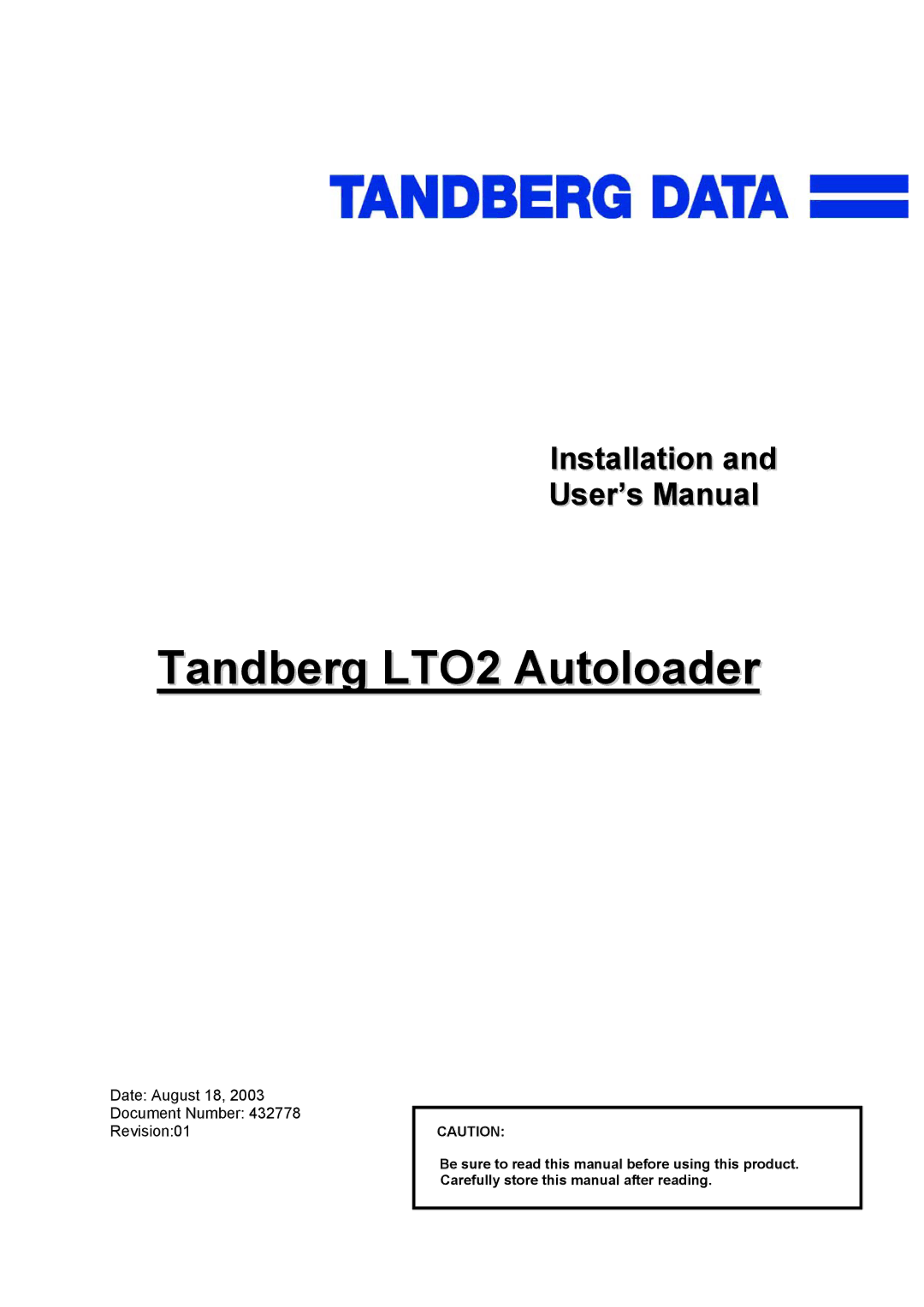 Tandberg Data manual Tandberg LTO2 Autoloader 