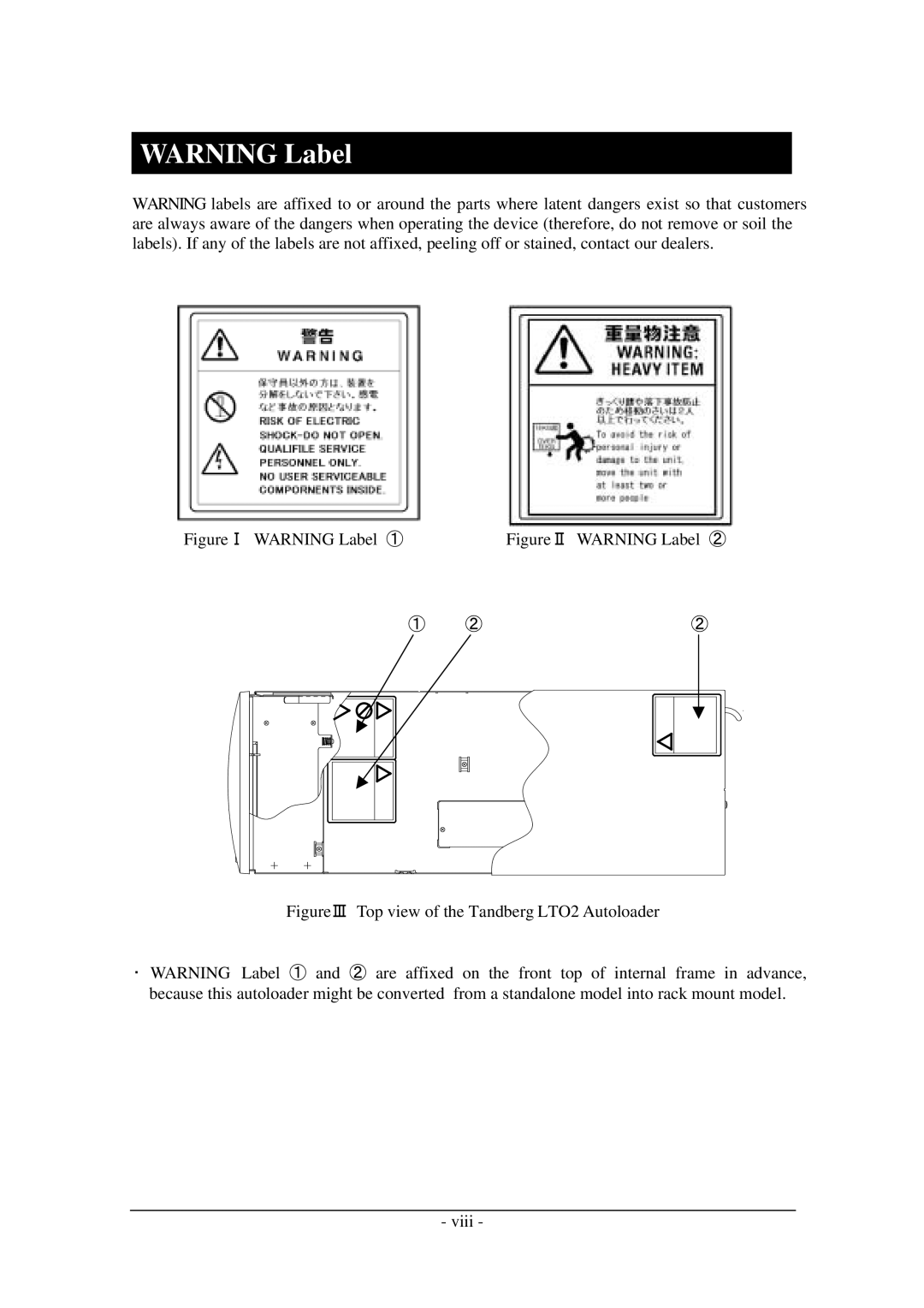 Tandberg Data Tandberg LTO2 manual Figure Ⅰ Warning Label ① 