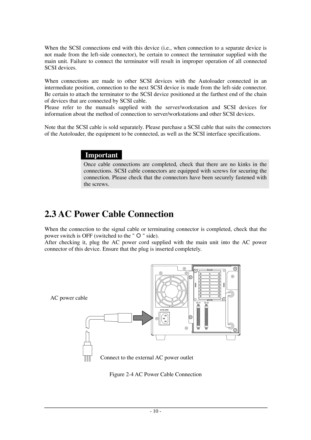 Tandberg Data Tandberg LTO2 manual AC Power Cable Connection 