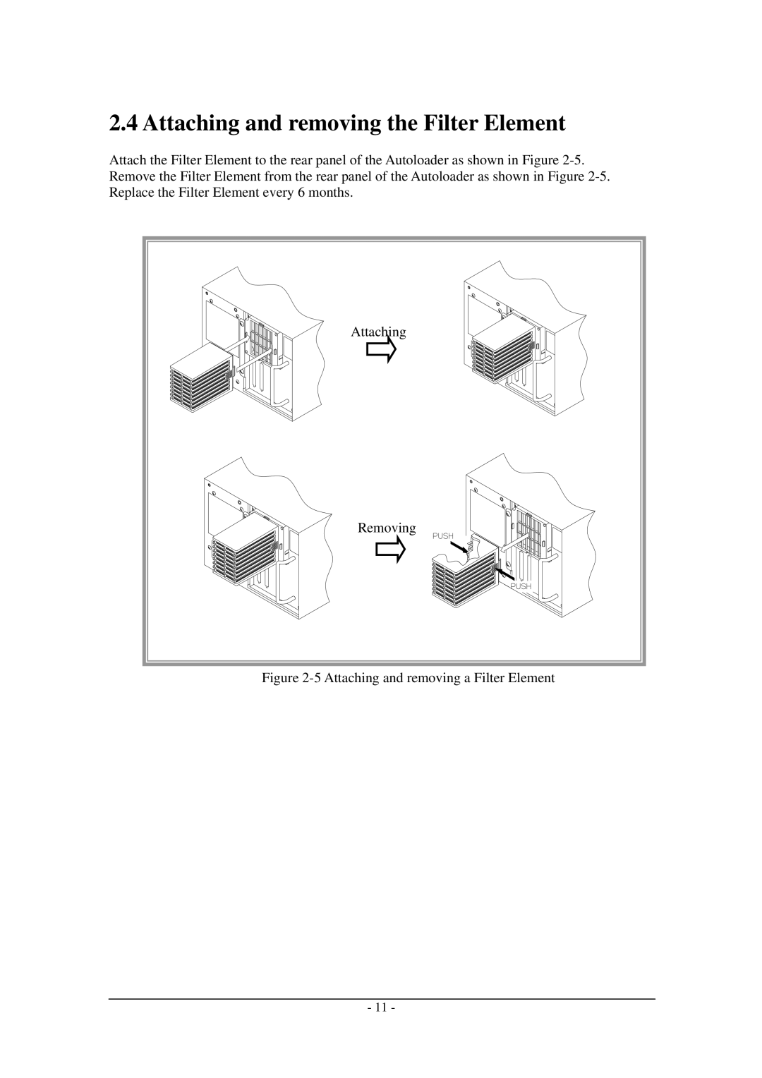 Tandberg Data Tandberg LTO2 manual Attaching and removing the Filter Element, Attaching and removing a Filter Element 