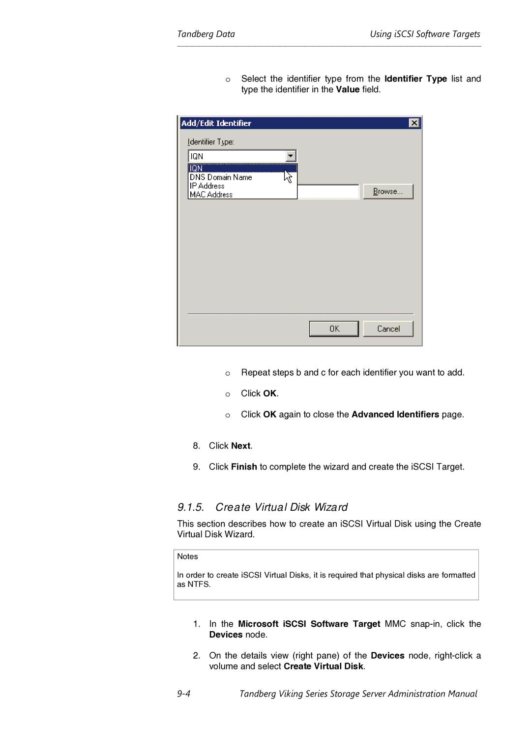 Tandberg Data Viking FS-1600, Viking FS-1500, Viking FS-412 manual Create Virtual Disk Wizard 